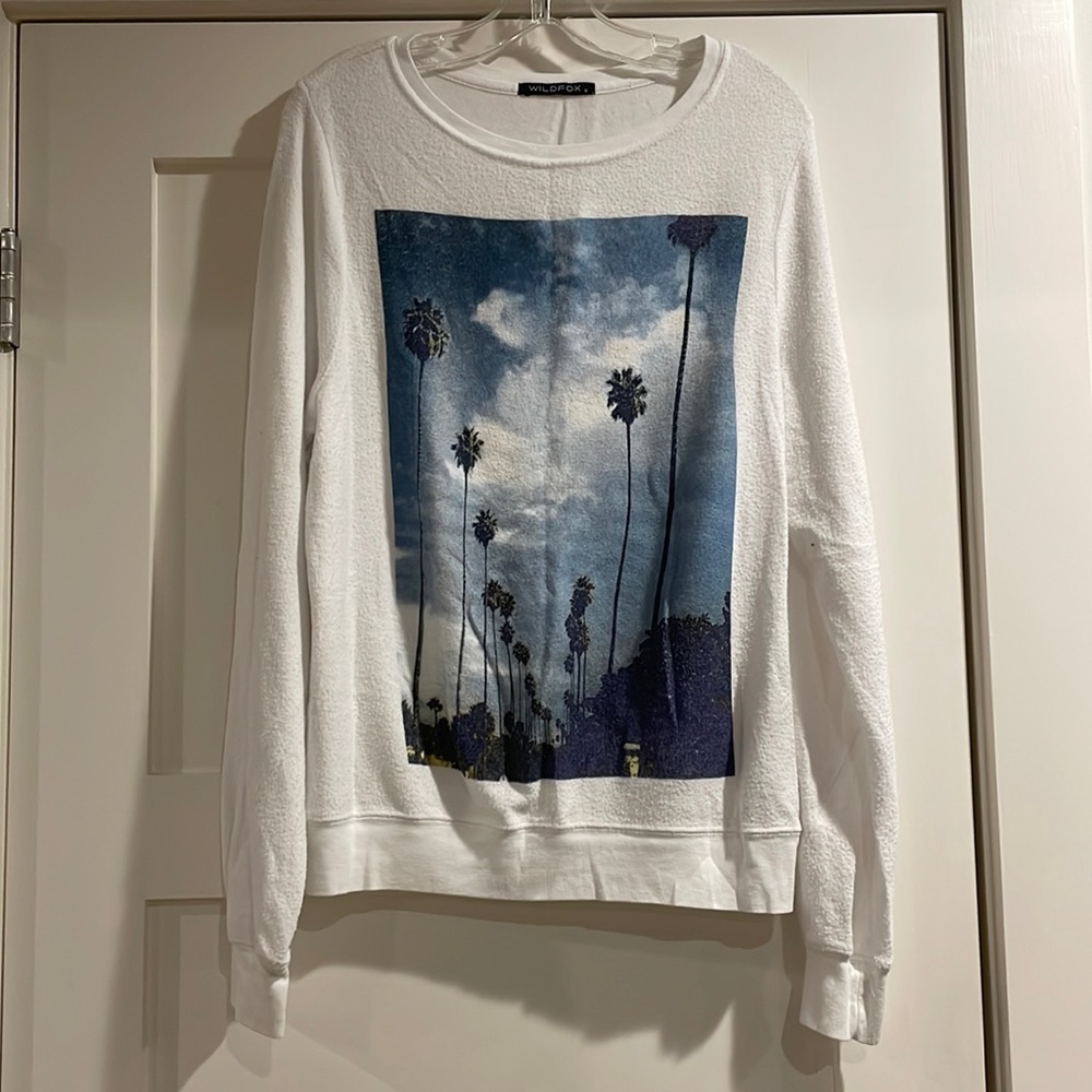 Wild fox graphic sweater palm trees